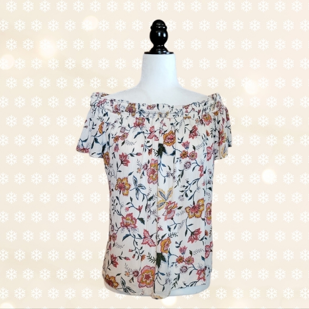 Old Navy Floral Off-Shoulder Top - White and Pink